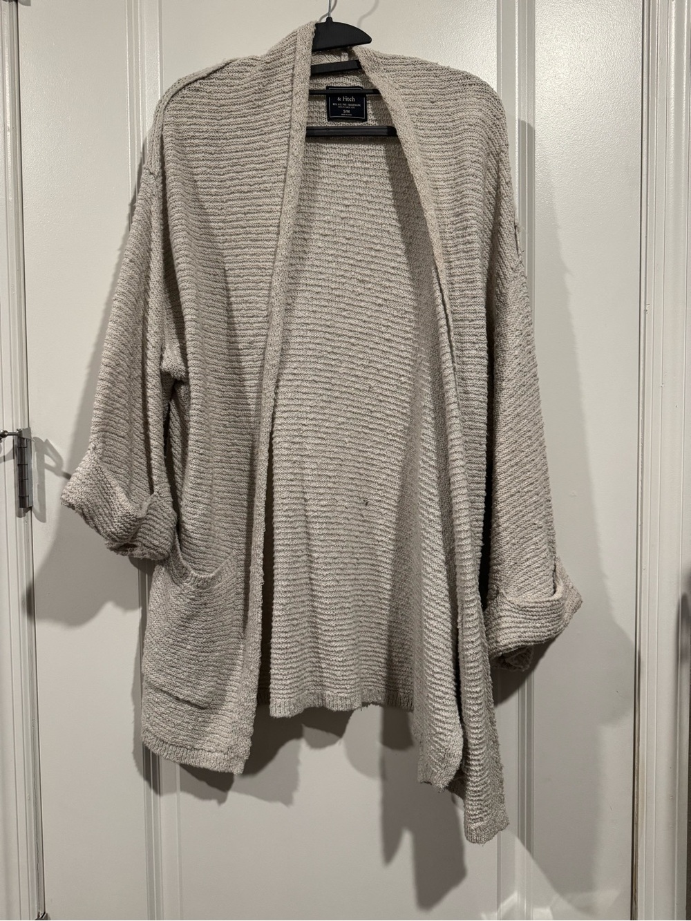 Abercrombie & Fitch Open-Front Ribbed Cardigan - Light Gray